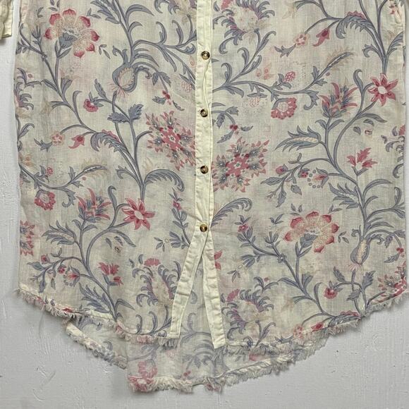 Sundance Fleur Chateau 100% Cotton Cream Pink Fray Floral Midi Dress Medium - Picture 6 of 13